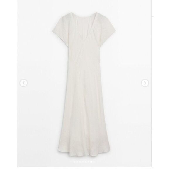 Massimo Dutti Womens Maxi Dress Linen Medium M Beige Marl 6620/620 NWD - Picture 4 of 16